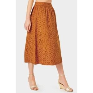 Lilly Pulitzer Lolina Midi Eyelet Toffee neon Sunburst Brown Size‎ 8 Boho Skirt